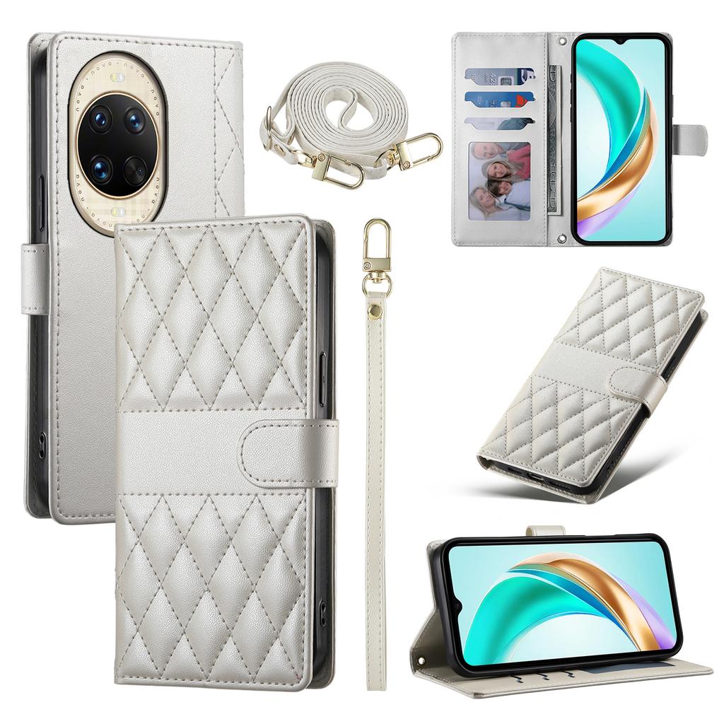 For Huawei Nova 14 Ultra 5G Case Rhombus Stitching Wallet Stand Leather Phone Cover with Long/Short Strap