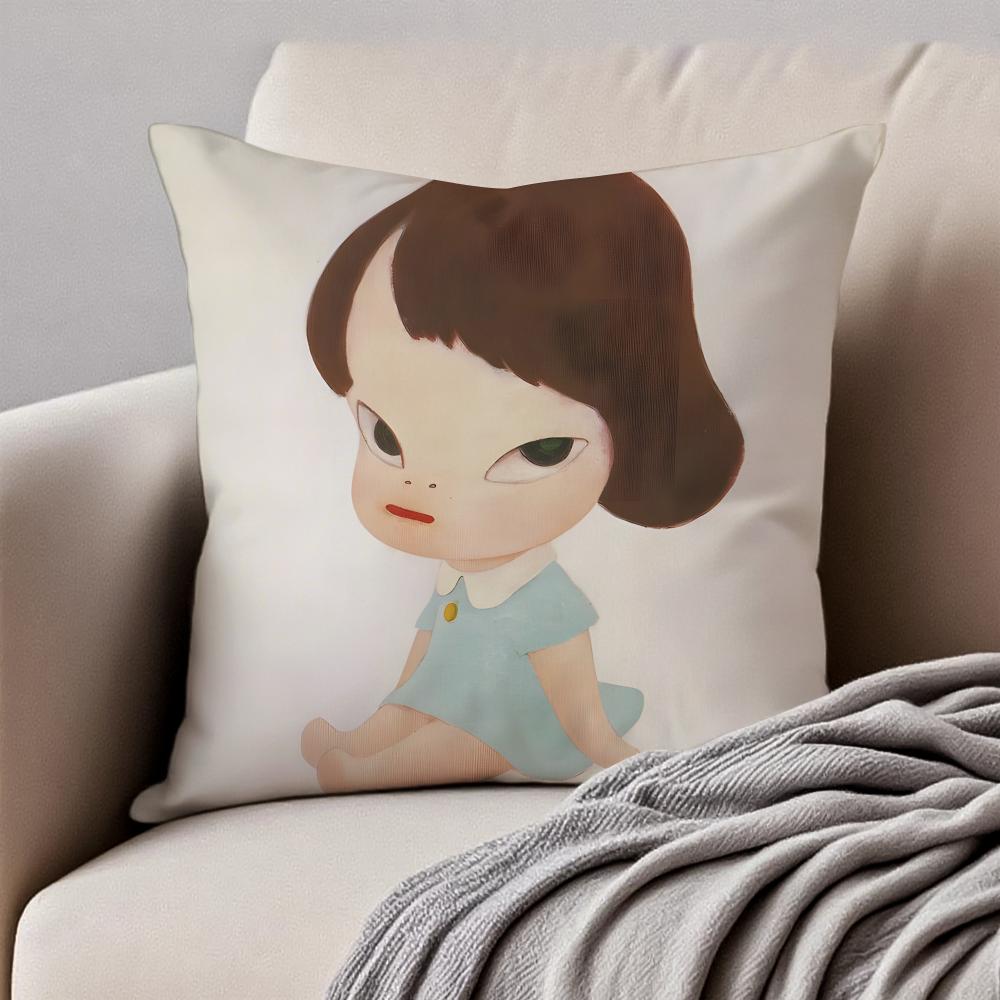Whimsical Cute Japanese Art YYoshitomo Nara Cushion Cover Pillowcase Antidustmite Invisible Zipper Short Plush Sofa Cushion