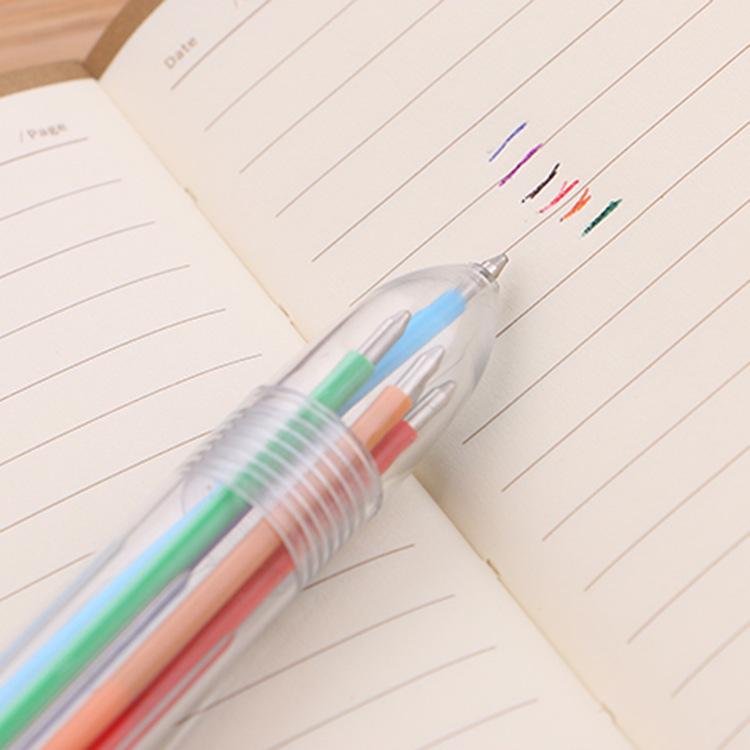 Multicolor Non-Leaking Push-Button Ballpoint Pen for Students - 6 Transparent Colors