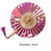 Fashion Japanese Circle Folding Fan Vintage Portable Round Hand Fan Bamboo Art Craft Floral Dance Fan Women