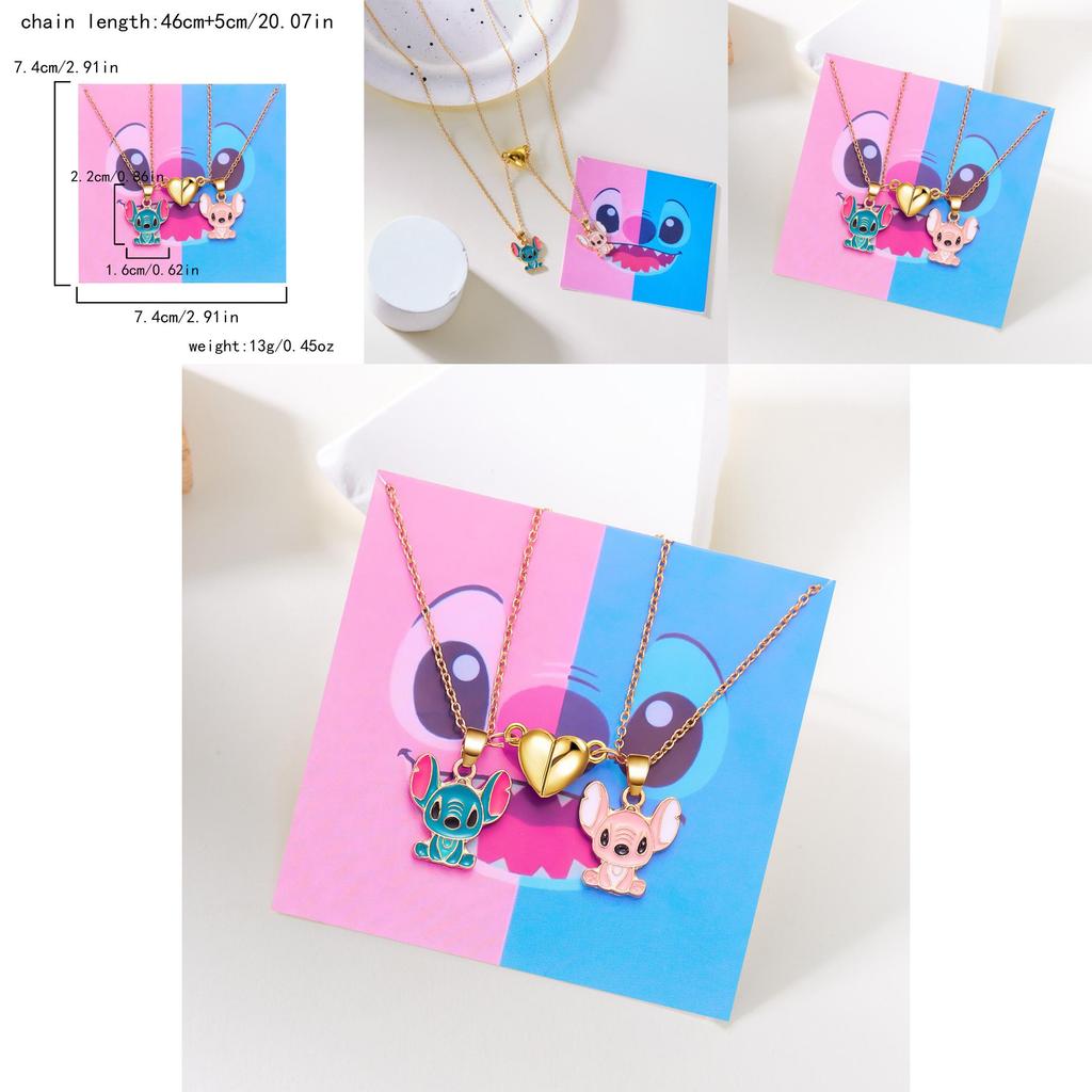Lilo Stitch Heart Necklace With Electroplated Finish For Friendship And Couple Wear
