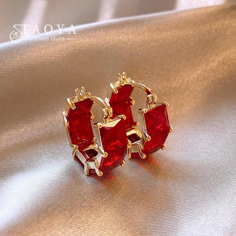 

Sexy Luxury Red Color Square Crystal Zircon Metal Copper alloy Hoop Earrings 2026 New Jewelry For Women s Fashion Accessories