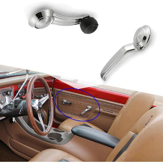 Window Crank Handle & Interior Door Handle Set For 1967-1996 Buick/Chevrolet/GMC Trucks SUVs Models,Chrome,Set Of 4
