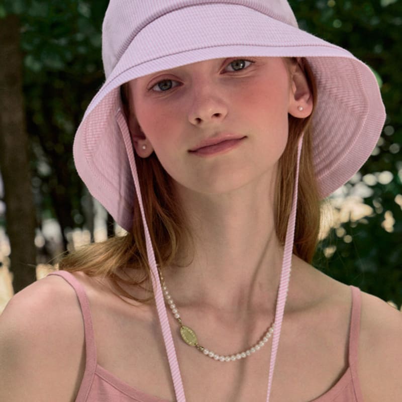 NONLOCAL Seersucker Stripe Ribbon Bucket Hat - Pink