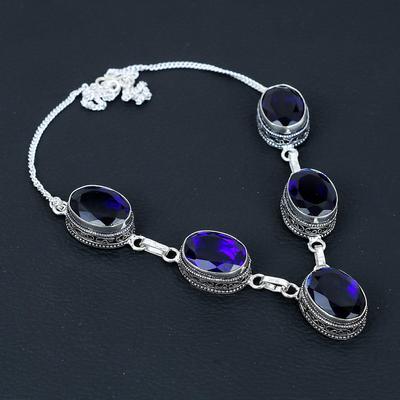 Blue Sapphire Gemstone Handmade 925 Sterling Silver Necklace, Antique Jewelry Necklace, Blue Sapphire Necklace For Women, Jewelry For Gifts