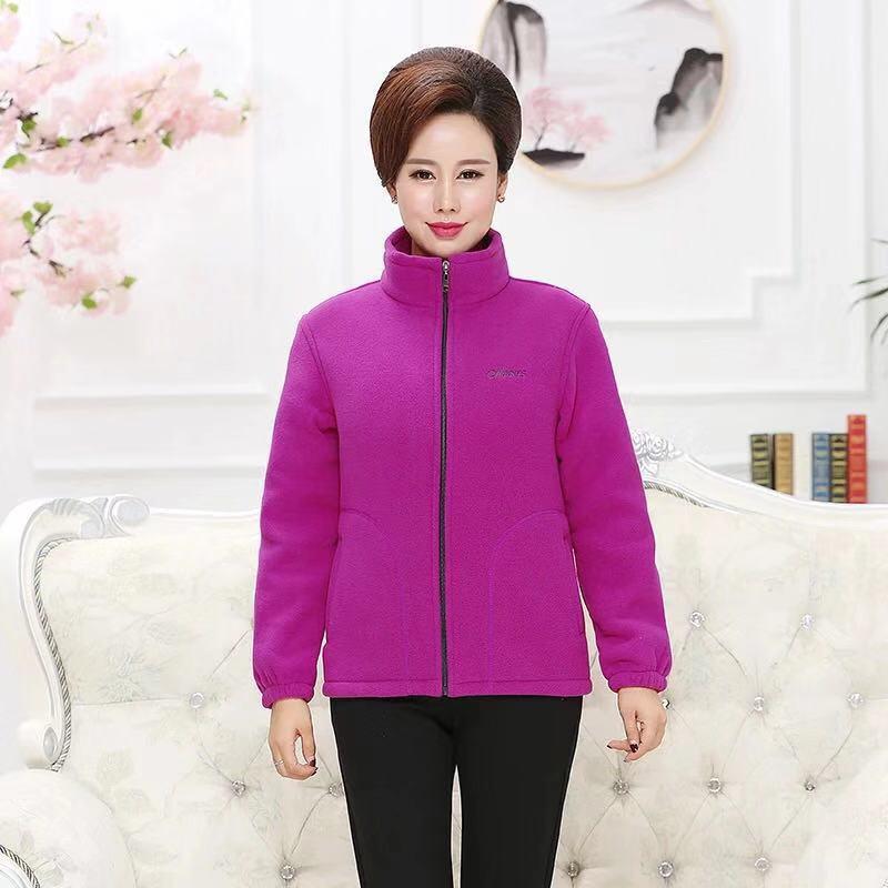 Women's Fleece Jacket - Casual Zipper Cardigan for Middle-Aged and Elderly