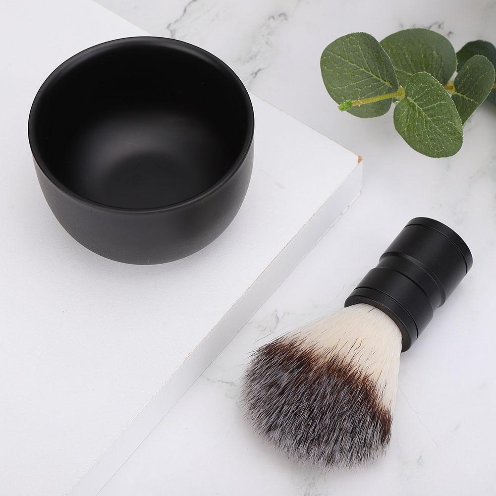 Men Stainless Steel Shaving Soap Bowl Soft Hair Brush Beard Cleaning Tool KitsSuit