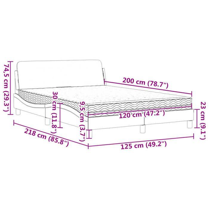 VidaXL Lit avec matelas gris foncé 120x200 cm tissu 3208365
