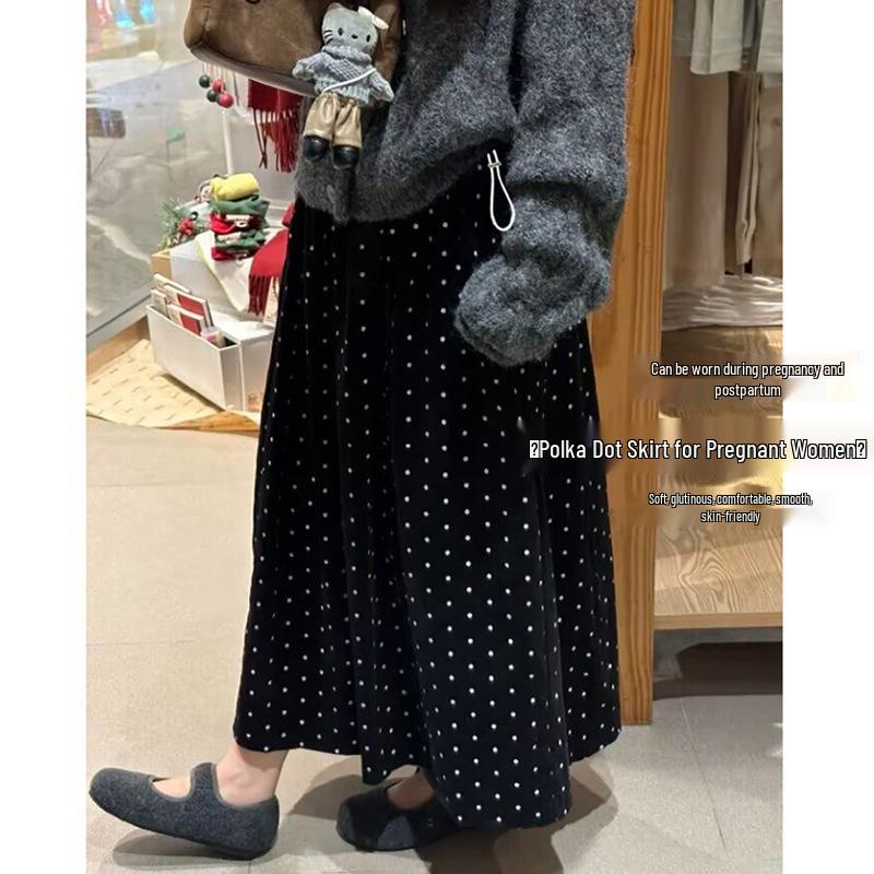 Mid-Length Polka Dot Maternity Skirt - Autumn/Winter 2025 Japanese Retro Style