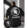 Herren Spartaner Griechischer Krieger T-Shirt Spartanerhelm & SPARTA Logo Print - Schwarz/Weiß Griechisches Schlüsselmuster Freizeit & Geschichts-Themenbekleidung für das Fitnessstudio