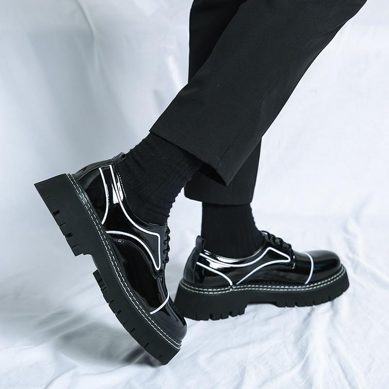 Men Oxfords Black Platform Elevator Punk Lacing Shoes Height Increase Thick Sole Leather Shoes