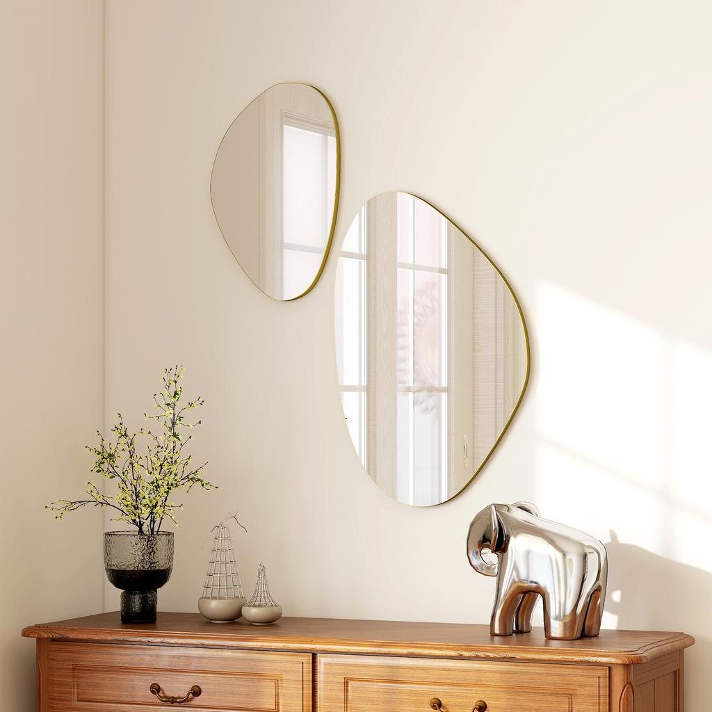 Set of 2 Pebble-Shaped Wall Mirror - Gold Tone