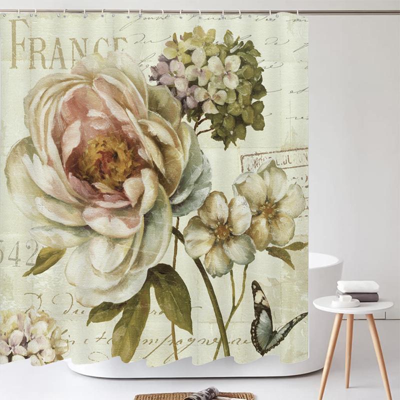 Bathroom Retro Flower-and-bird style Shower Curtain European style Art Polyester Fabric Shower Curtain 180 * 180CM with Hooks