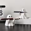 Halloween Ghost Pen Holder Cute Resin Ghost Statue Spooky Halloween Decorations Desktop Organizer Stationery Stand Funny Gifts