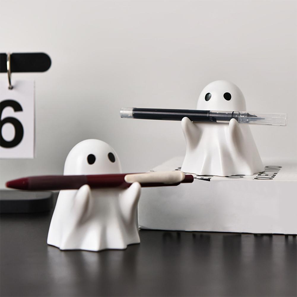 Halloween Ghost Pen Holder Cute Resin Ghost Statue Spooky Halloween Decorations Desktop Organizer Stationery Stand Funny Gifts