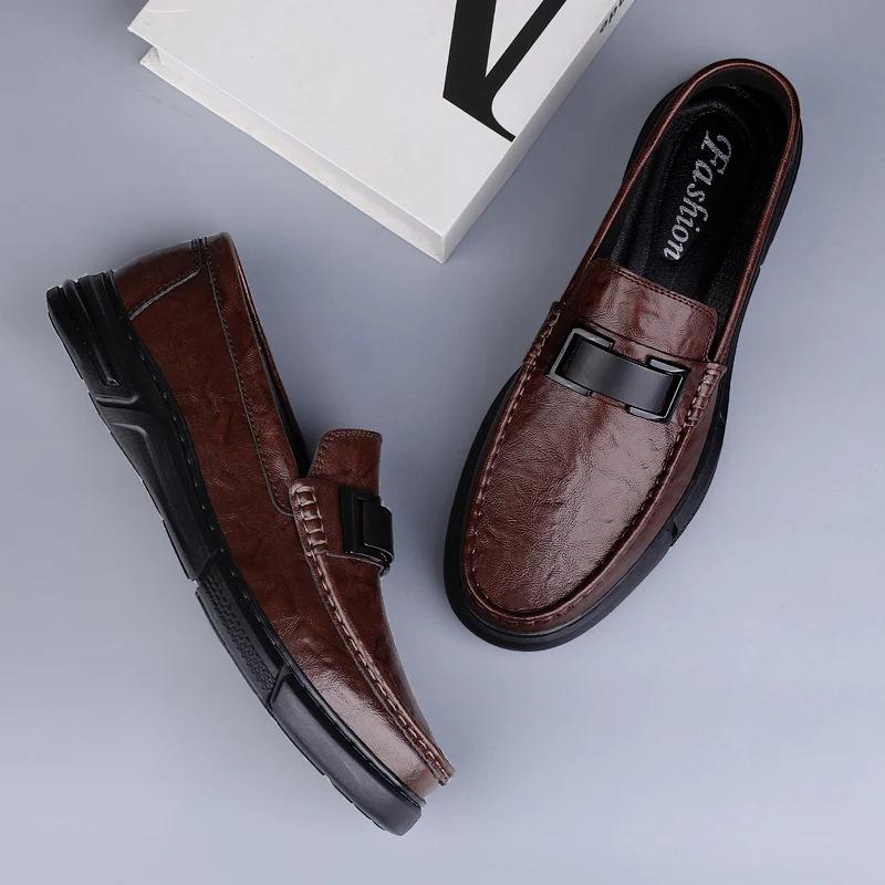 Men's Loafers Wear-resistant Massage Soles Men's Business Shoes Hollowed Out and Breathable Men's Genuine Leather Casual Shoes