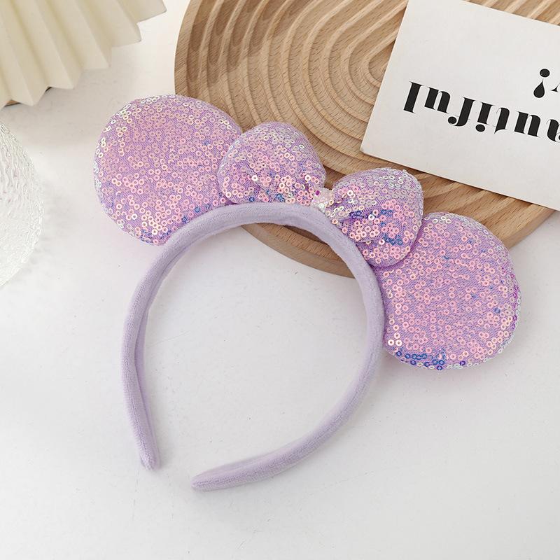 Sequin Plastic Mouse Ear Hoop Handmade Cute Pink Bow Fashion Headband for Kids Amusement Park Photo Headdress