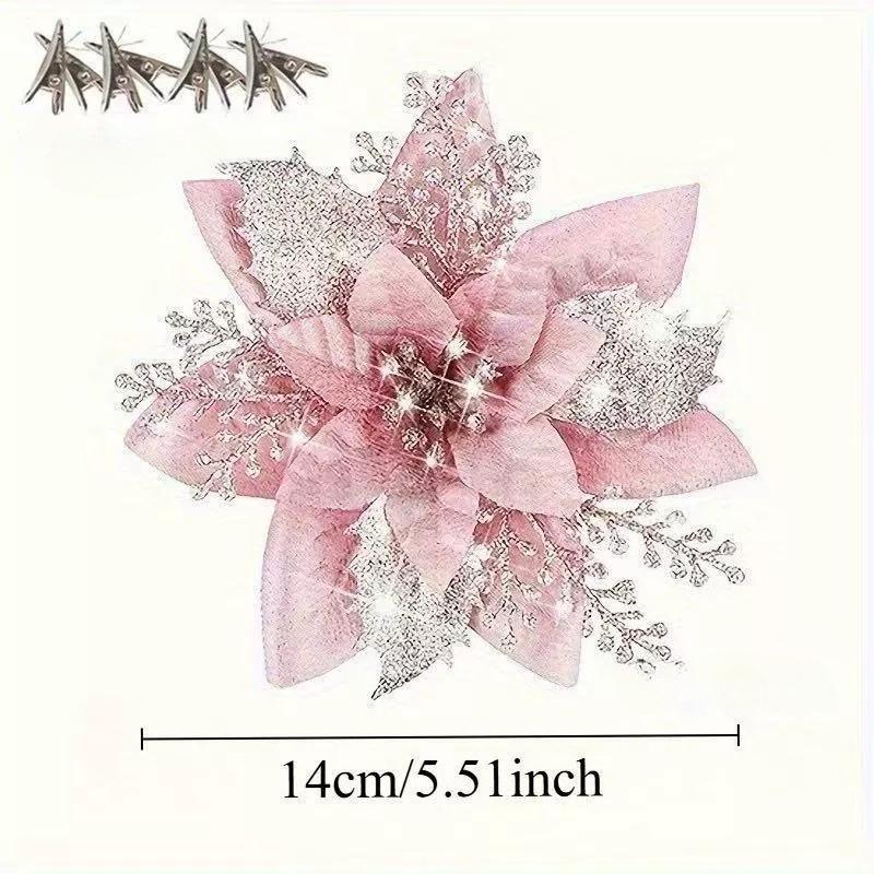 Christmas Glitter Flowers Fake Flower Christmas Tree Decorations for Home 2025 Tree Pendant Ornaments Navidad New Year 2026 Gift