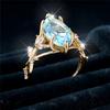 Luxury Female White Tree Leaf Blue Round Zircon Stone Ring Dainty Gold Color Wedding  For Women