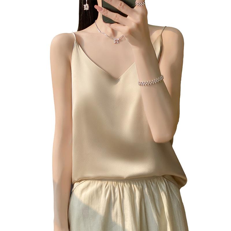 Women's Satin V-Neck Strappy Summer Camisole - Versatile & Stylish Sleeveless Top