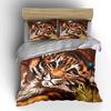 3Pcs Cute Clouded Leopard Bedding Set, Big Cat With Blue Butterfly Print Duvet Cover + 2 Pillowcases, Wildlife Art Decor