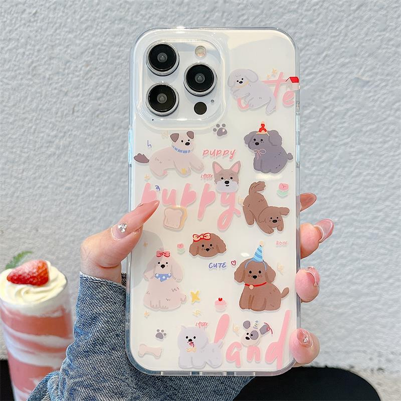 Cartoon Cute Graffiti Puppy White Background Phone Case For iPhone 16 15 14 13 12 11 Pro Max 16E X XR XS Max 7 8 Plus Soft Cover