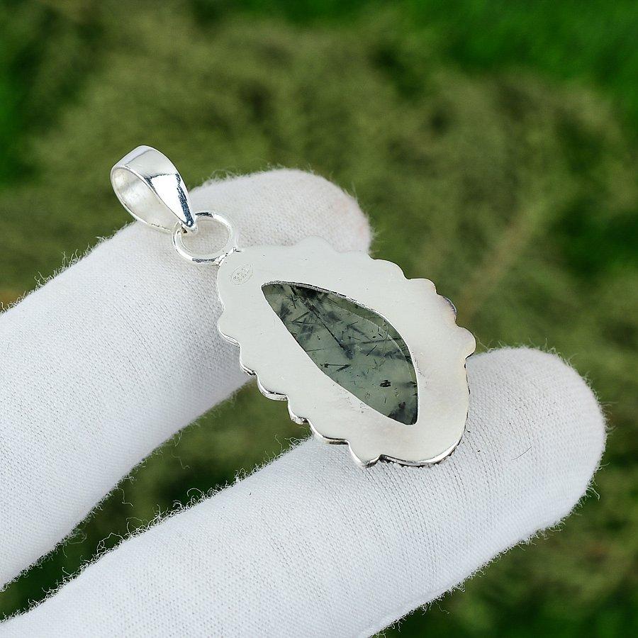 Moss Prehnite Stone Bezel Anniversary Sister Pendant Jewelry 925 Sterling Silver