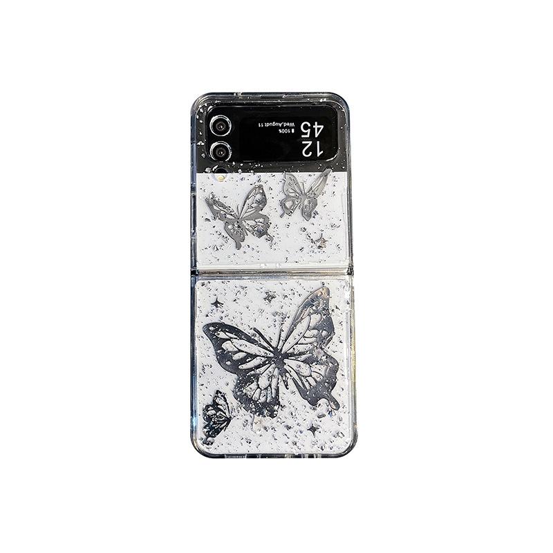 For Samsung Droplet Flip Phone Case for Zflip6 Butterfly Zflod5 Sparkling Silver Foil Premium 24flip