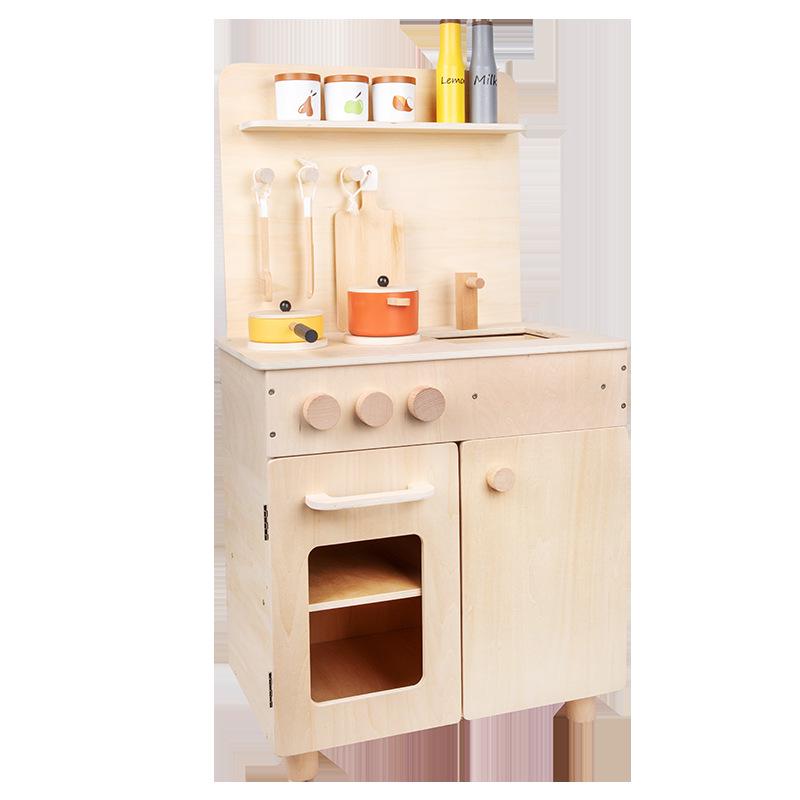 Nordic-Style Wooden Pretend Play Kitchen Set for Kids - Spatula, Stove, and Food Cutting Accessories