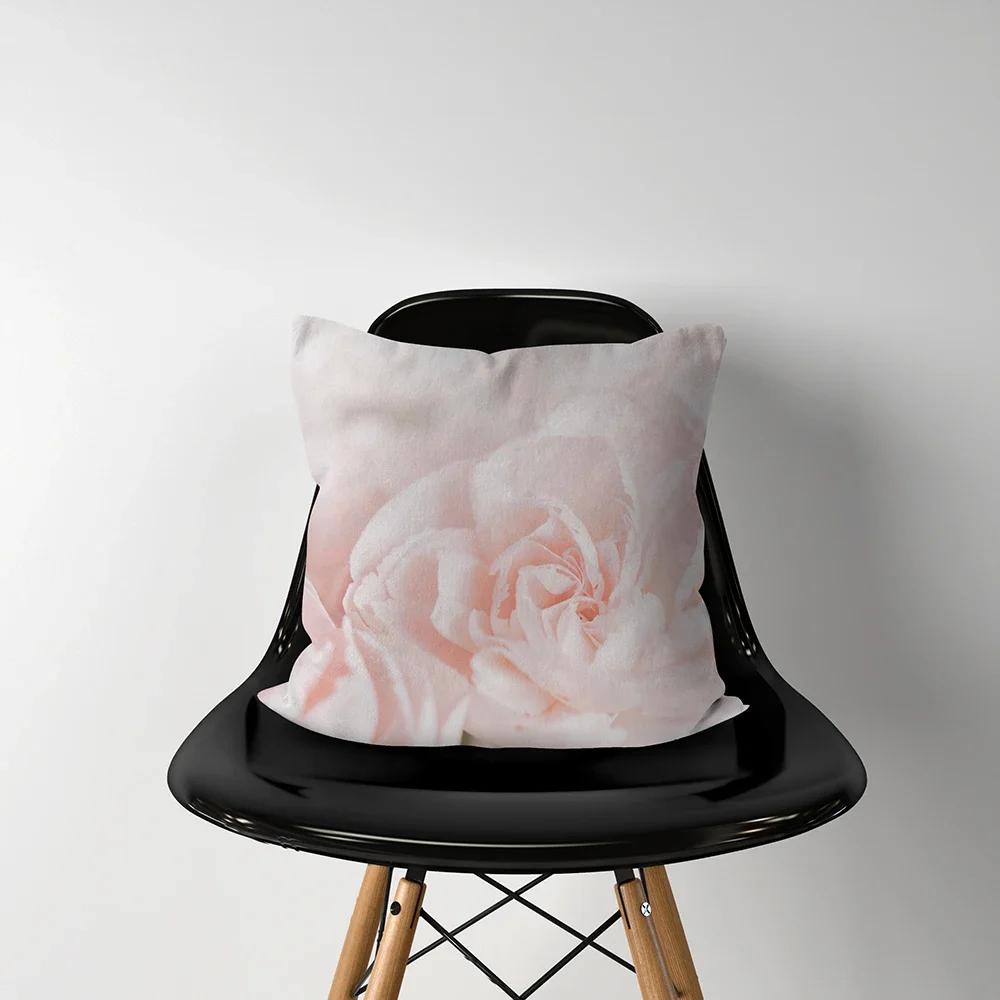 Home Decor Pink Flower Print Cushion Cover Soft Polyester Pillowcase Bedroom Car  Funda De Almohada