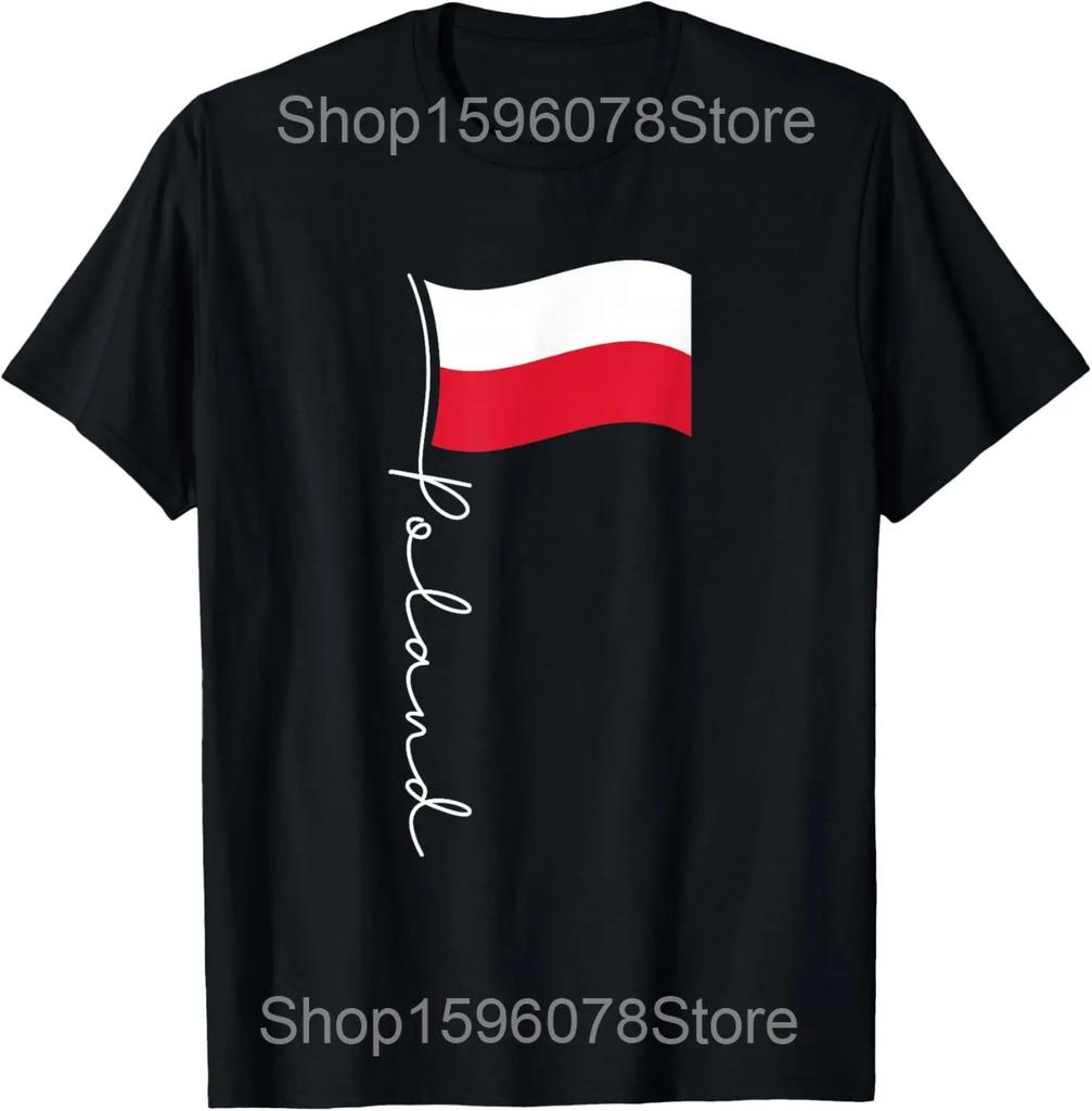 Poland Signature Flag Pole Polish T Shirts Men Pure Cotton Humor Streetwear Tee Shirt Short Sleeve Unisex Loose Clothing