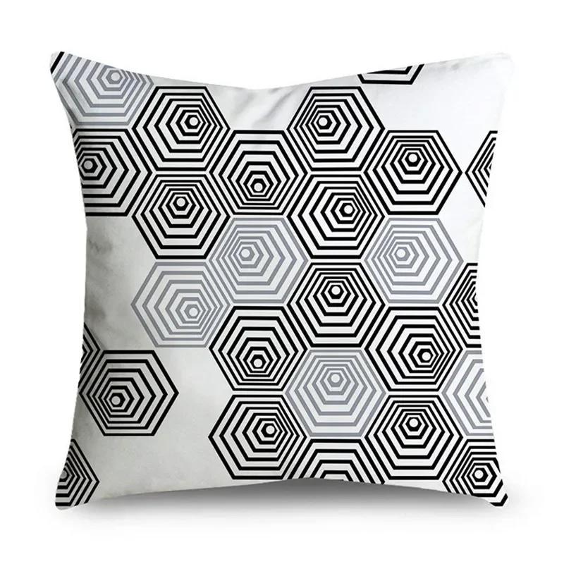 Gray Striped Geometric Double-Sided Printed Pillow Cover Short Plush Suitable Living Rooms Bedrooms Sofas Throw Cushion Cover