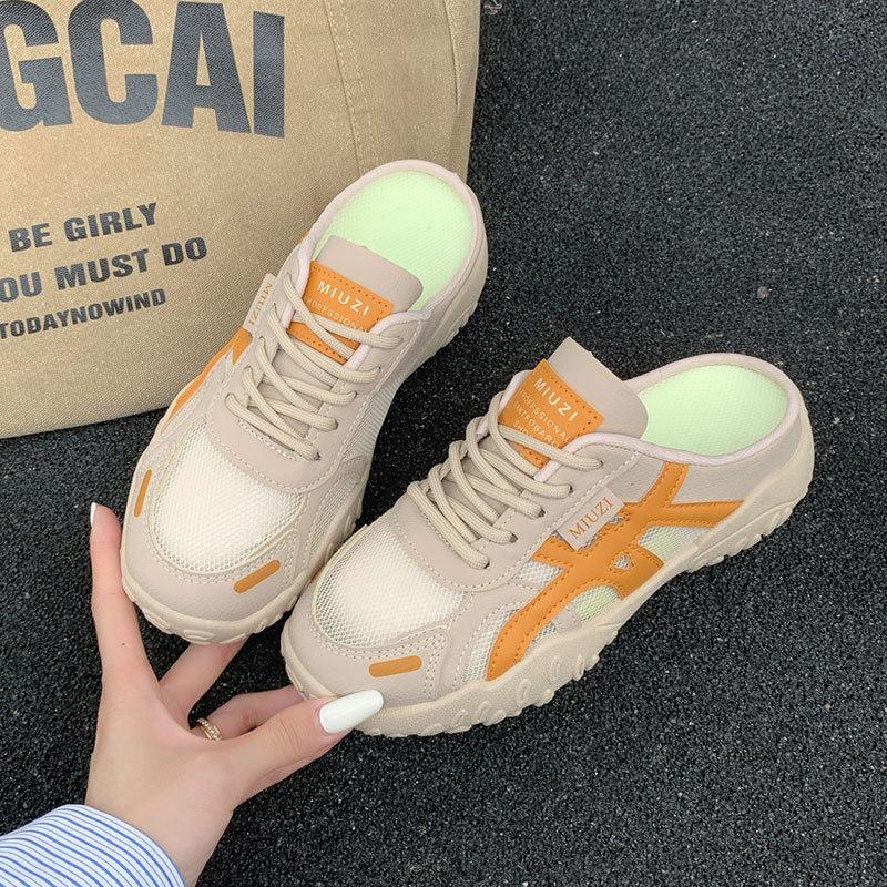 Mesh breathable casual shoes women's 2025 summer versatile thick-soled non-slip student casual half-drag one-pedal soft sole