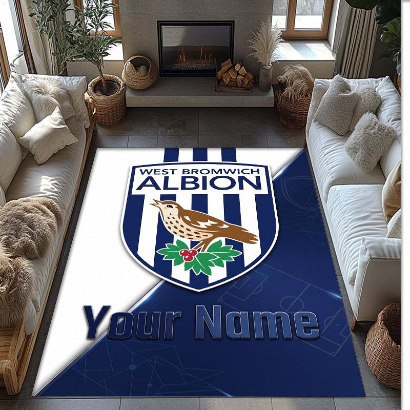 West Bromwich Albion FC Printed Crystal Velvet Rug Non‑Slip Crystal Velvet Carpet For Sofa Bedroom Indoor Home Decoration
