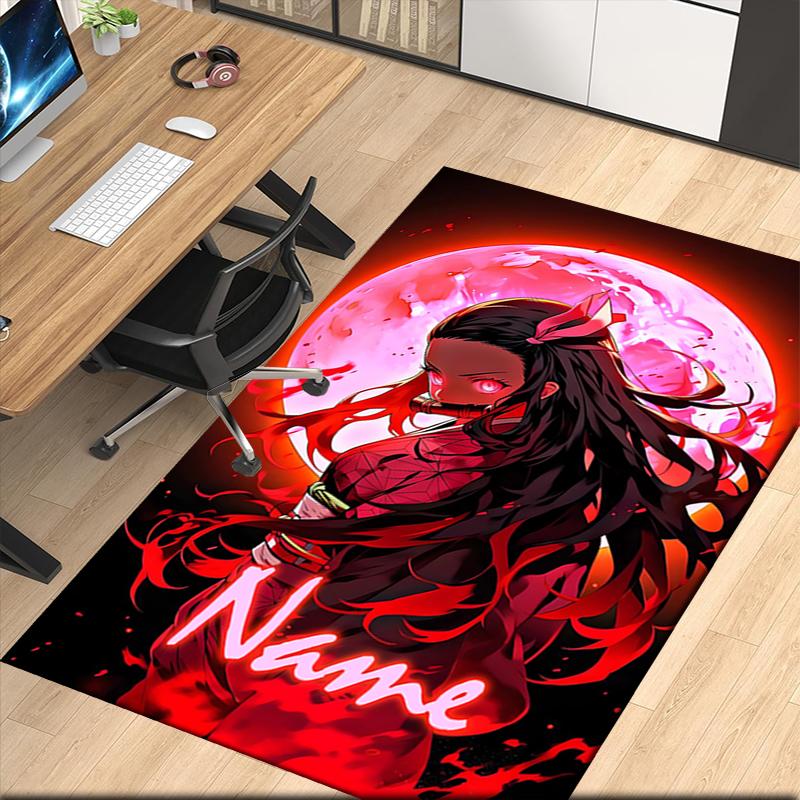 Custom Name Demon Slayer Printed Carpet, for Office Chair Living Room Bedroom Kitchen Room Decor Gifts.