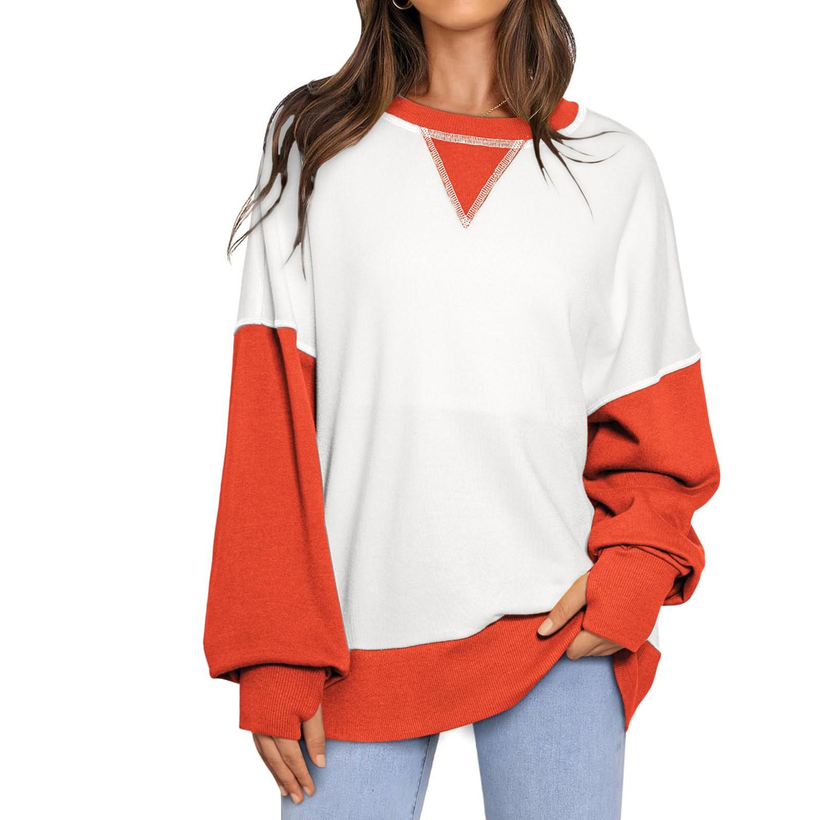 

Женские негабаритные толстовки с круглым вырезом, футболки с длинными рукавами и цветными блоками, повседневные топы XL белый