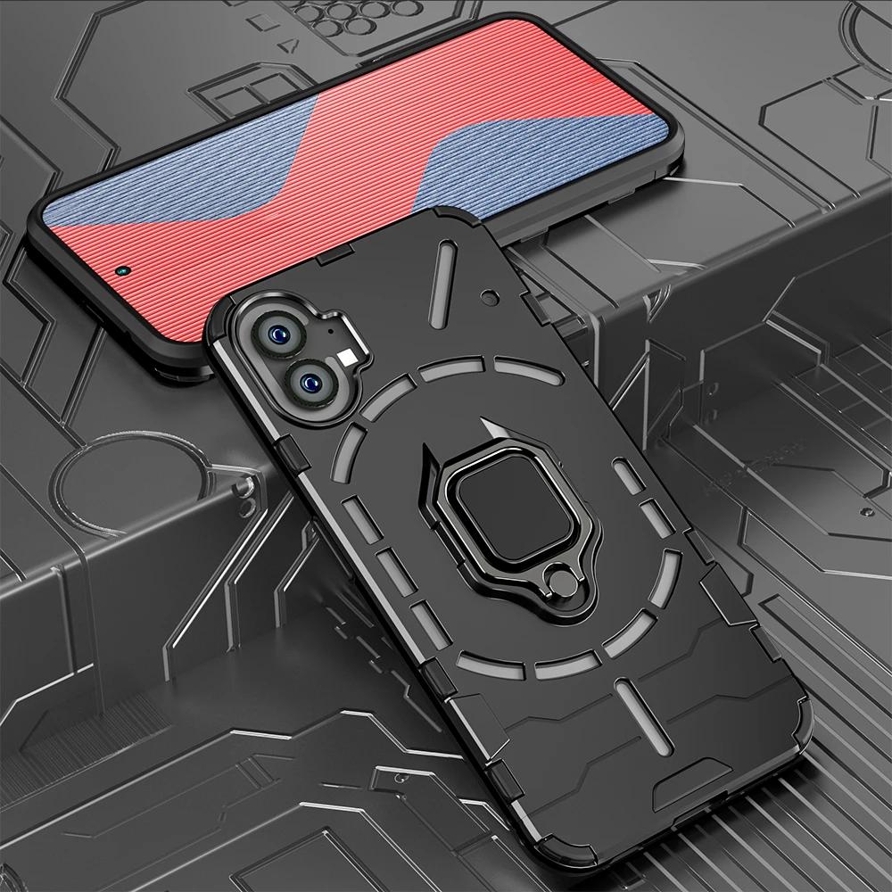 

Противоударный защитный чехол for Nothing Phone 2 1, силиконовый + поликарбонат, металлическое кольцо-подставка, задняя крышка для телефона for Nothing Phone 2 1 Nothing Phone 1 чёрный