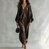 Women's Elegant Satin Jumpsuit Plus Size Loose Fit Casual Long Robe