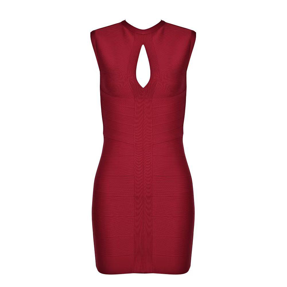 Elegant Wine-Red Bandage Dress: Form-Fitting, Cinched Waist, Perfect for New Year's Celebrations or Valentine's Day. Luxurious Women's Evening Attire.