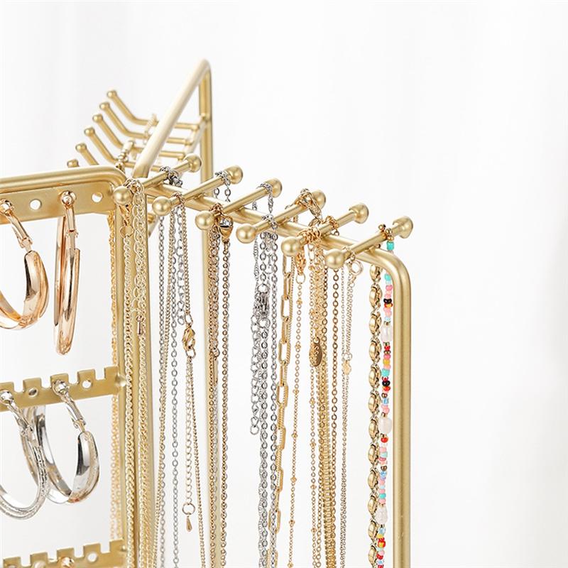 Premium-Jewelry Organizer Stand Rotating Jewelry Display With Metal Frame, With Bottom Tray, Jewelry Tower Organizer