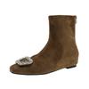 Foreign Style Inner Height Increase Rhinestone Suede Square Head Small Short Boots 2025 Autumn and Winter New Thin Fashion Celebrity Style Thin Boots