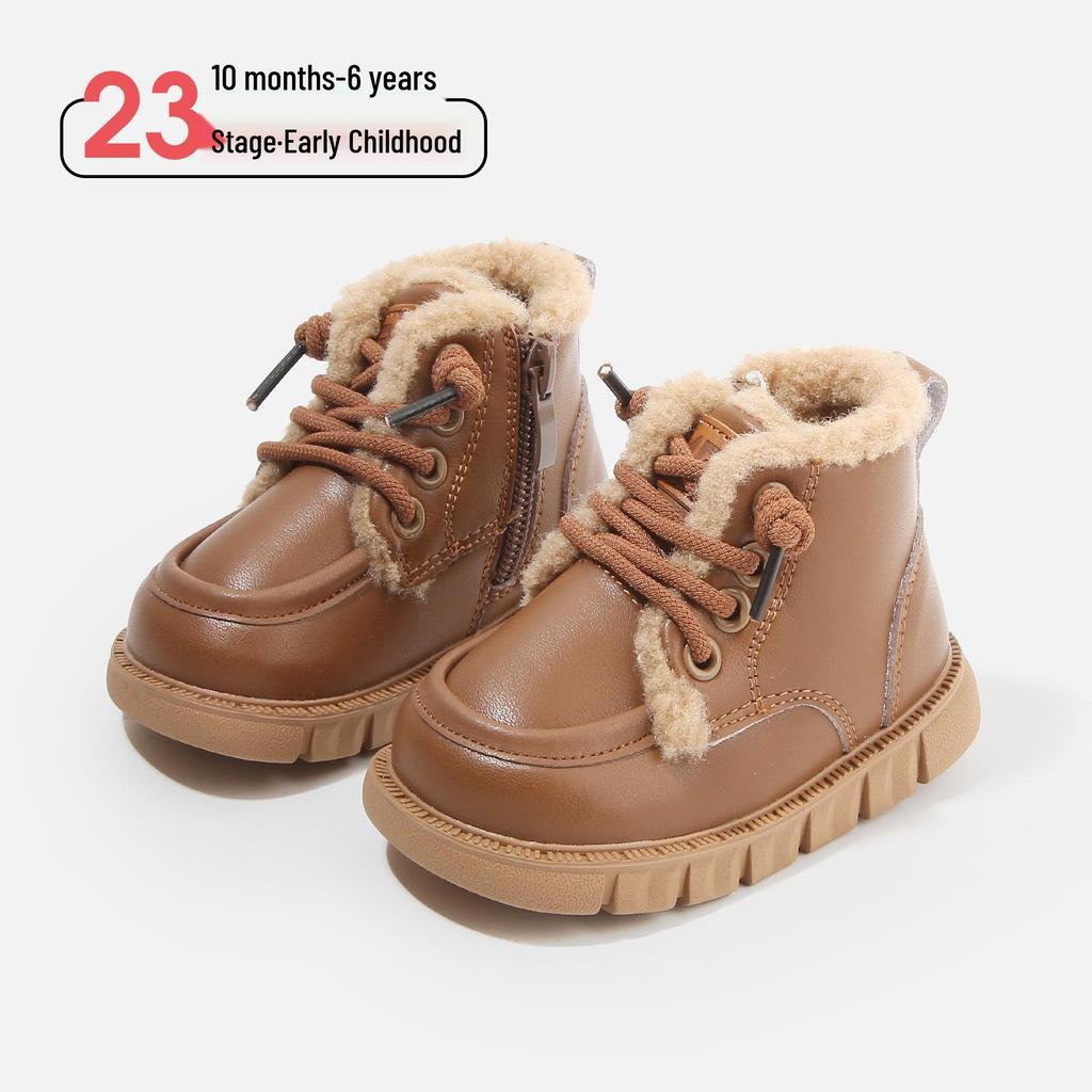 Baby Boys Velvet Martin Boots: Winter Short Boots for Kids, Versatile Baby Walker Shoes Suitable for Boys and Girls.