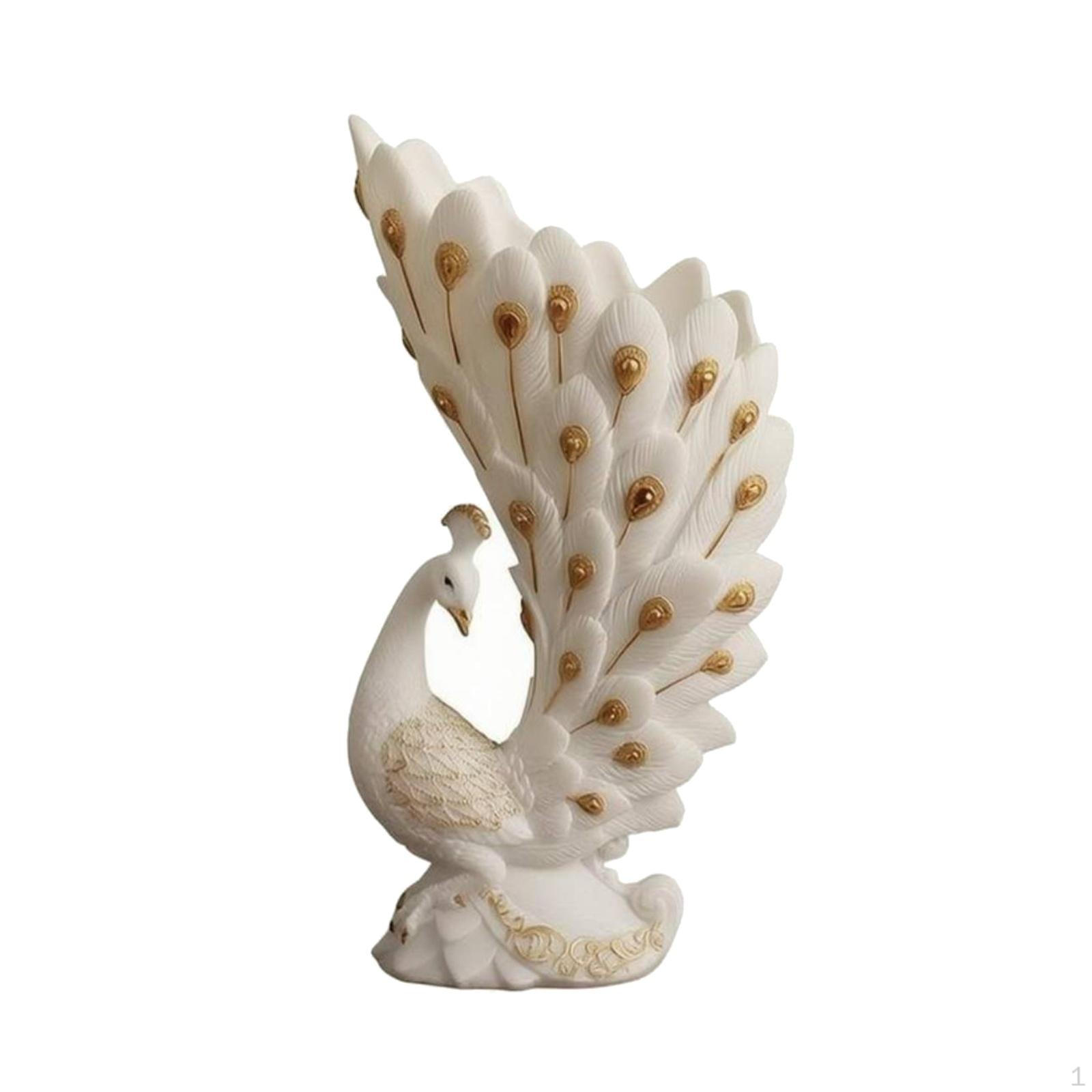 Resin Peacock Sculpture White Finish Ornament