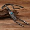 PU Woven Turquoise Feather Necklace Ethnic Style Bronze Butterfly Choker  Men