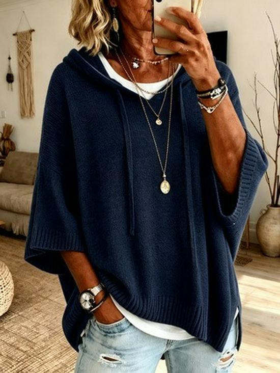 Maglione Giacca con Cappuccio e Coulisse in Maglia da Donna Europeo & Americano - Nuovo Stile 2026, Vestibilità Larga.