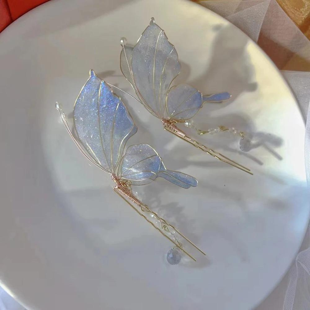 Fashion Plastic Fairy Butterfly Hairpins Resin Antique Headwear Tassel Butterfly Hair Accessories Women синий