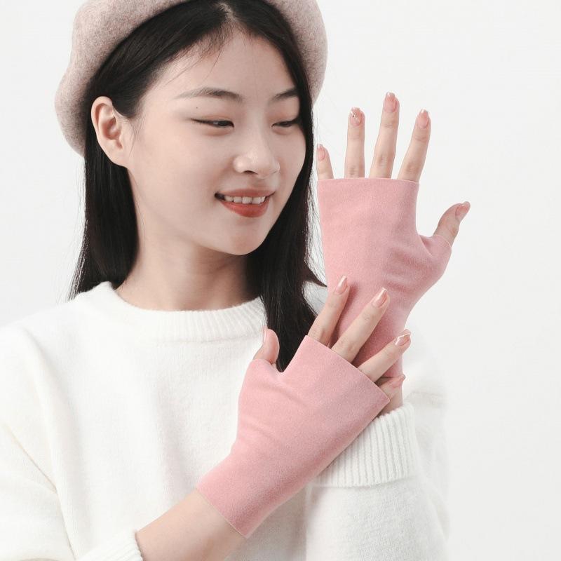 German velvet gloves women's winter half-finger gloves woolen emollient and warm thin half-finger keyboard student gloves