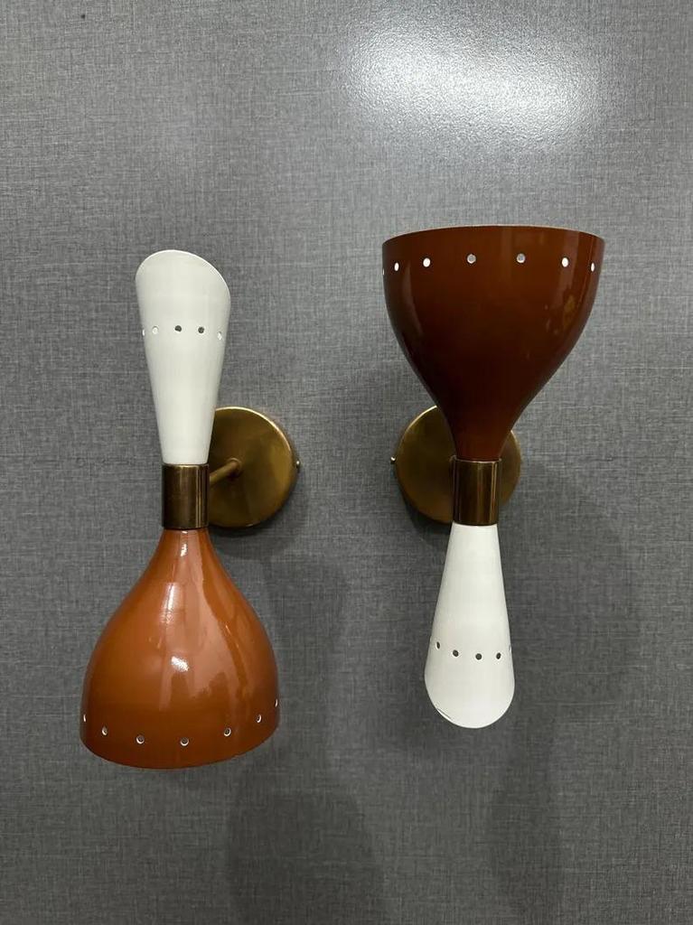 Handmade Brass Double Cone Sconce: Modern Chocolate & White Wall Light