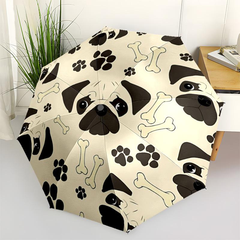 

1pc Pug Pattern Automatic Open/Close Folding Umbrella - Compact 8-Rib Design, Daily Use, Perfect Gift for Friends & Family yy260327088