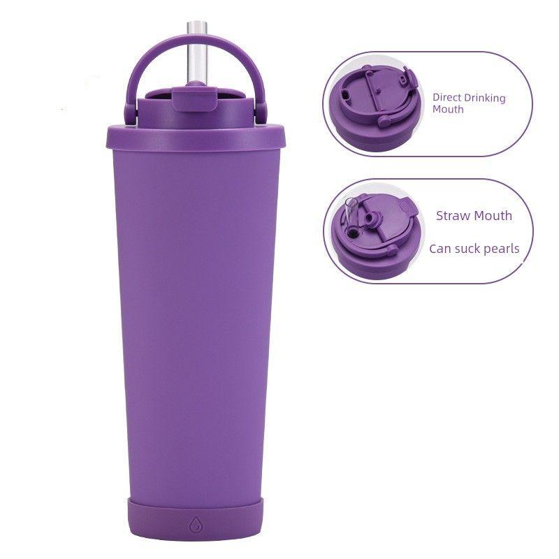 

2025 New Model 830ml Large Capacity Thermos Cup with Convenient Handle, Dual Drinking Cup, Large Hole Straw Cup Violet